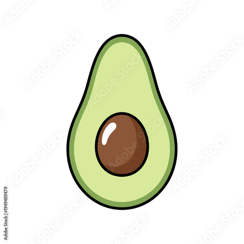 A simple, stylized illustration of a halved avocado with its pit.