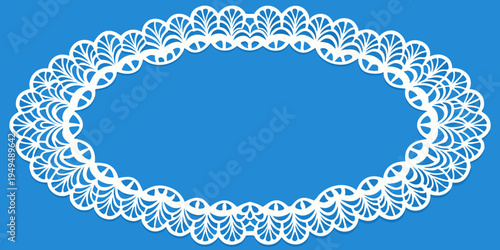 Elegant white ornate lace oval frame border, vector