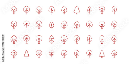 Big set of minimal trees linear icons - vector
