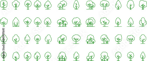 Big set of minimal trees linear icons - vector

