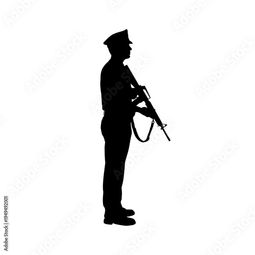 Police officer aiming rifle silhouette  - vector illustration