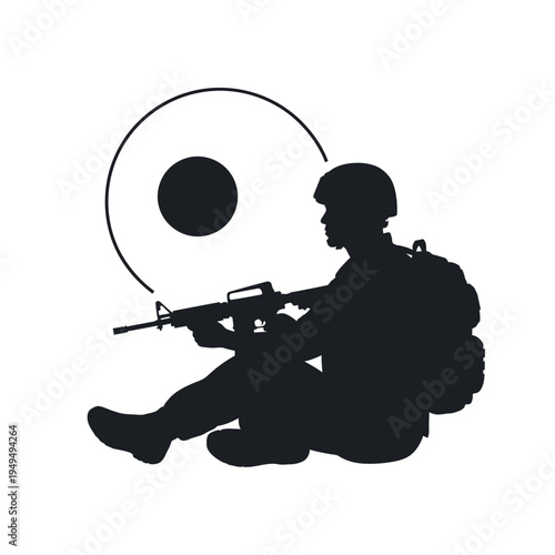 Soldier Aiming Rifle with Target Symbol, Military Training, Combat Readiness, Tactical Operations