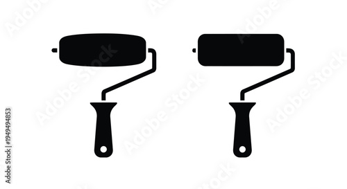 Two paint rollers in black silhouette depicting painting tools