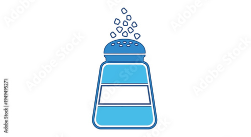 Blue salt shaker dispensing grains simple illustration style