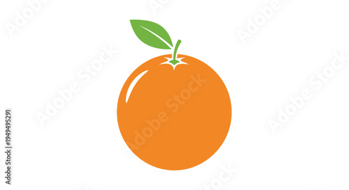 A bright orange with a single green leaf isolated on a white background