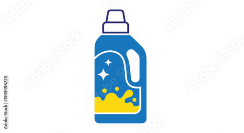 Simple blue and yellow icon depicting a bottle of laundry detergent