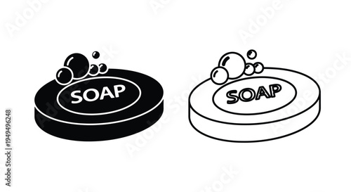 Two soap bars with bubbles one dark one light outline