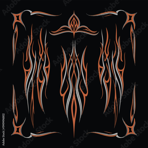 Schilderij op canvas Pinstriping Hand Drawn Line Art Set for Motorcycle and Car Custom Design, Retro