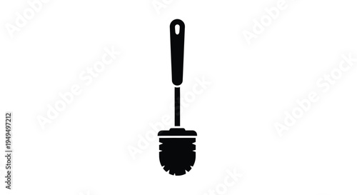Simple black silhouette of a toilet brush on a white background