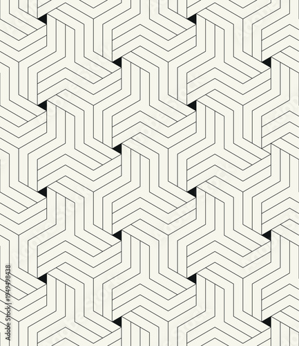 Vector seamless pattern. Stylish creative geometric  swatches. Modern surface design. Tileable versatile tileable print. Repeatable geometric background. Striped minimalistic hexagonal grid.