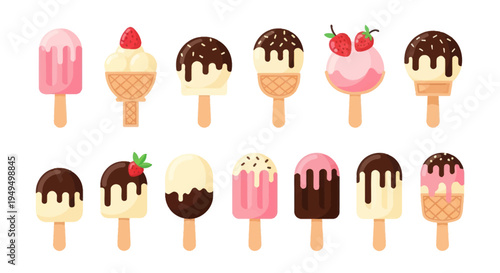 Colorful ice cream treats collection on white background for design elements