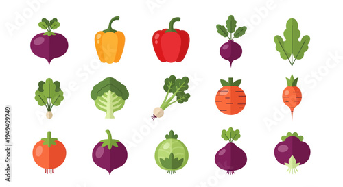 Colorful vegetables collection in flat design style on white background