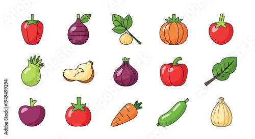 Colorful vegetables collection isolated on white background for design