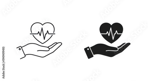 Hand Holding Heart and Heartbeat Line Icon