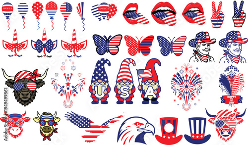 4th of july patriotic bundle. Fourth of july vector elements set