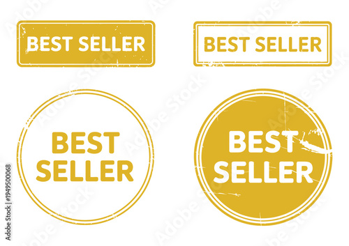 Best Seller Rubber Stamp Set with Grunge Texture, Bestseller Seal Icons for Business and Sale Promotion, Vintage Distressed Label Collection for Marketing, Discount and Retail Badge Vector design