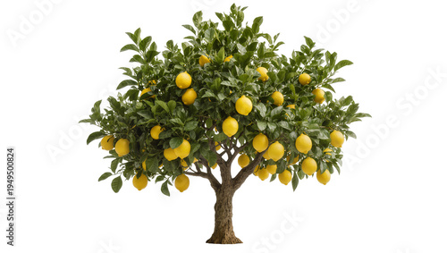 Tableau sur toile Vibrant lemon tree with abundant ripe yellow fruits and lush green foliage, isol