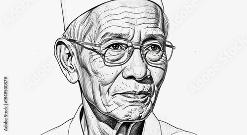 The Wise Elder: A close-up illustration of a thoughtful senior figure, their weathered face etched with wisdom and experience, wearing spectacles and a cap. 
