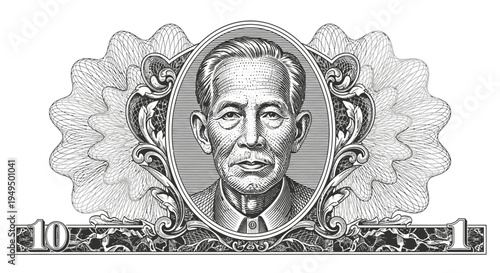 Portrait of a Figure: A close-up view of an illustration, featuring the portrait of an elderly person. The image is rendered with intricate detail.