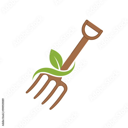 Garden Fork with Leaf Wrapped Handle Icon on Light Background

