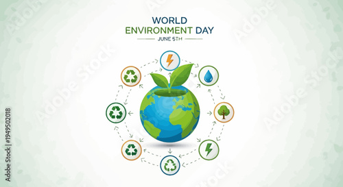 Green Earth Globe With Leaves.