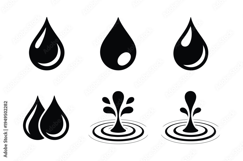 Fototapeta premium Water droplets icons set - simple liquid icons