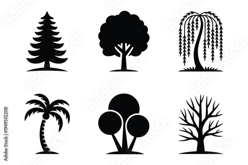 Set of vector tree silhouettes