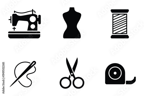 Sewing and tailoring icons with tape measure