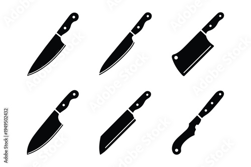 Kitchen knife set silhouette: chef, cleaver, slicing blades