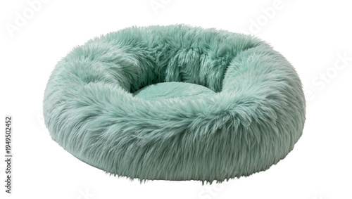 Foto Soft fluffy round pet bed in a soothing mint green color, isolated on transparen