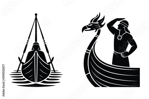 Viking ship with warrior and dragon ship figurehead