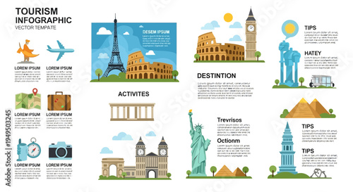 Tourism icons and famous landmarks.