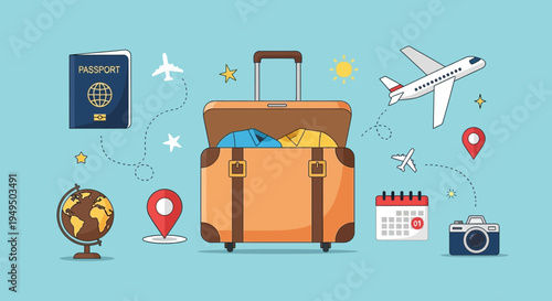 Travel Suitcase With Travel Essentials.