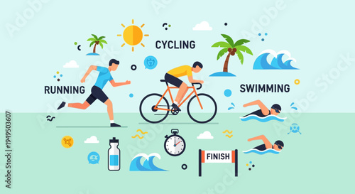 Triathlete Sports Fitness Icons Running.