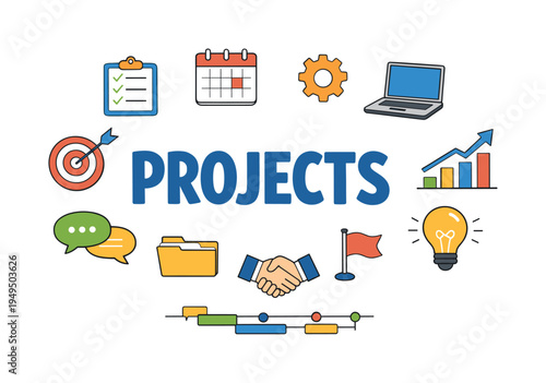 Professional project management process where teams plan tasks, track progress, and coordinate responsibilities to successfully deliver complex work projects. PROJECTS central