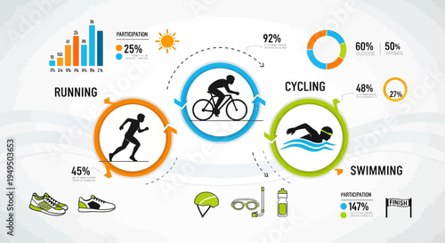 Triathlon Sports Icons and Statistics.
