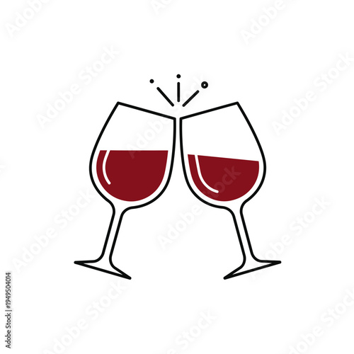 Two wine glasses clinking for a toast, red wine, celebration, cheers, party, festive