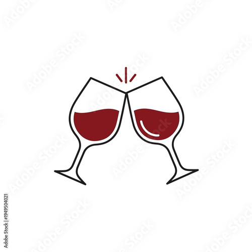 Two wine glasses clinking in a toast, celebration, cheers, red wine, party, anniversary, romantic dinner