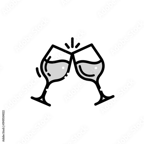 Two wine glasses clinking in a toast, celebration, cheers, party, happy occasion, festive atmosphere