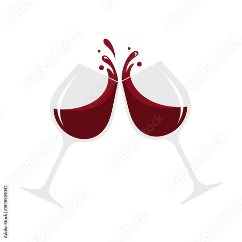 Two wine glasses clinking, red wine splashing, celebration toast, cheers, party, anniversary, romantic dinner