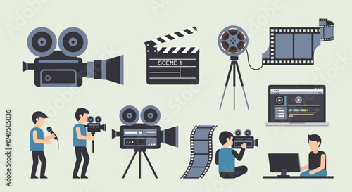 Filmmaking and Video Production Equipment and Process Icons
