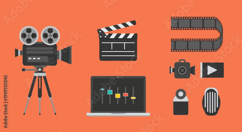 Filmmaking and Video Production Equipment Icons Set