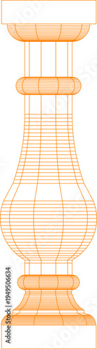 Technical architectural elevation drawing showing classical decorative baluster or column with wireframe contour lines displaying capital, shaft, and base details.