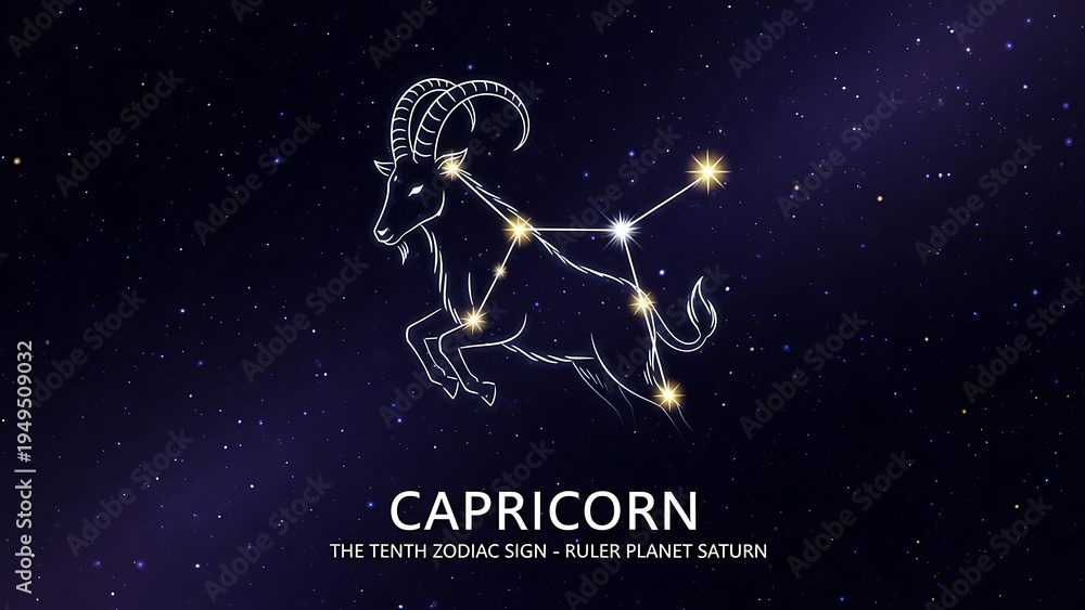 Naklejka premium Capricorn Zodiac Constellation Illustration with Stars.