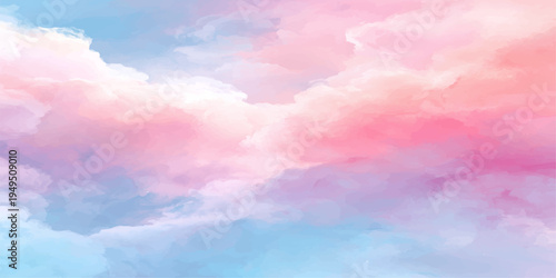 Abstract ethereal vista of fluffy pastel clouds. Dreamlike pastel skies.
