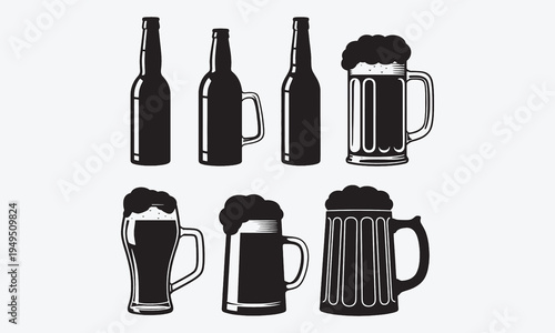 Beer object set in vintage style. Detailed vector illustration