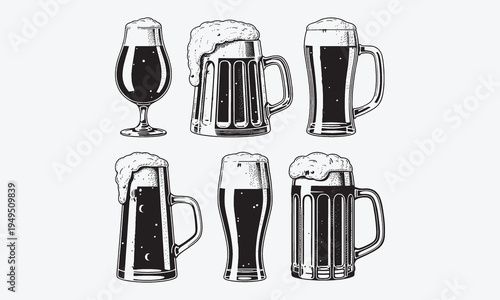 Beer object set in vintage style. Detailed vector illustration