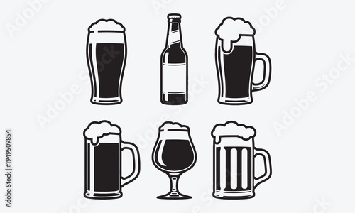 Beer object set in vintage style. Detailed vector illustration