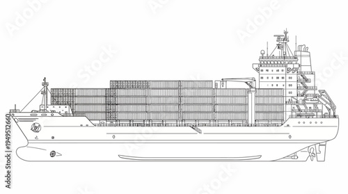 Detailed blueprint of a large cargo container ship for global trade.