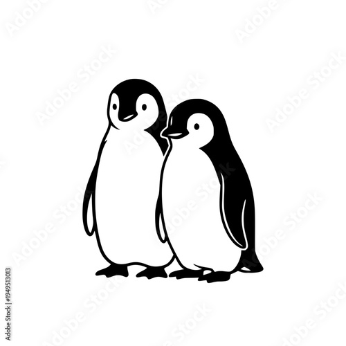 Adorable penguin companions stand together, capturing the essence of togetherness, rendered in a simple yet charming illustration, evoking warmth and connection.